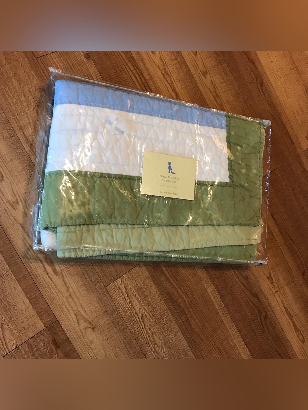 Pottery Barn Kids Hayden Coutepointe Quilt In Blue White Green Stripe Sz Toddler